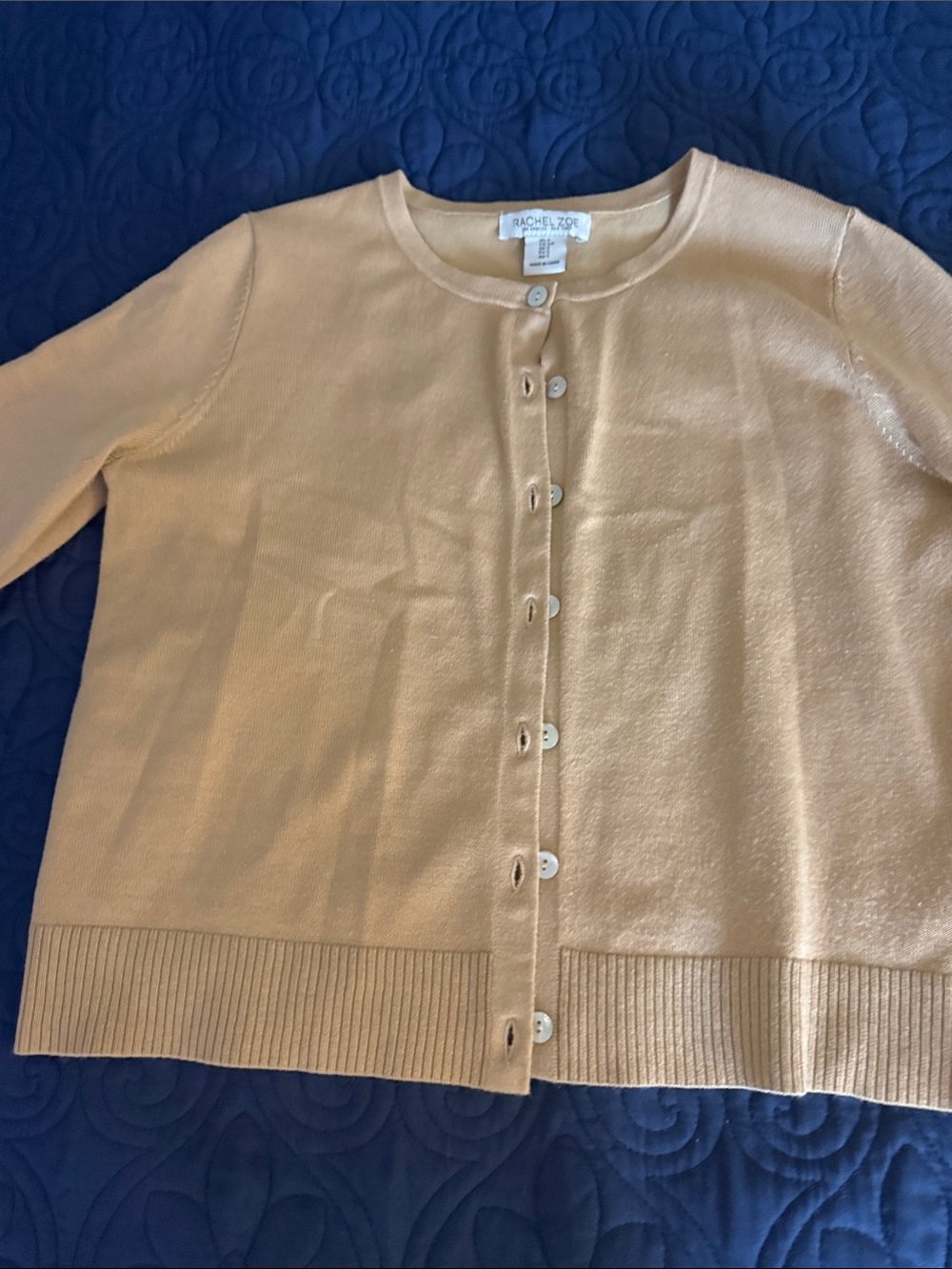 RACHEL Rachel Roy Tan Crewneck Button-Front Cardigan